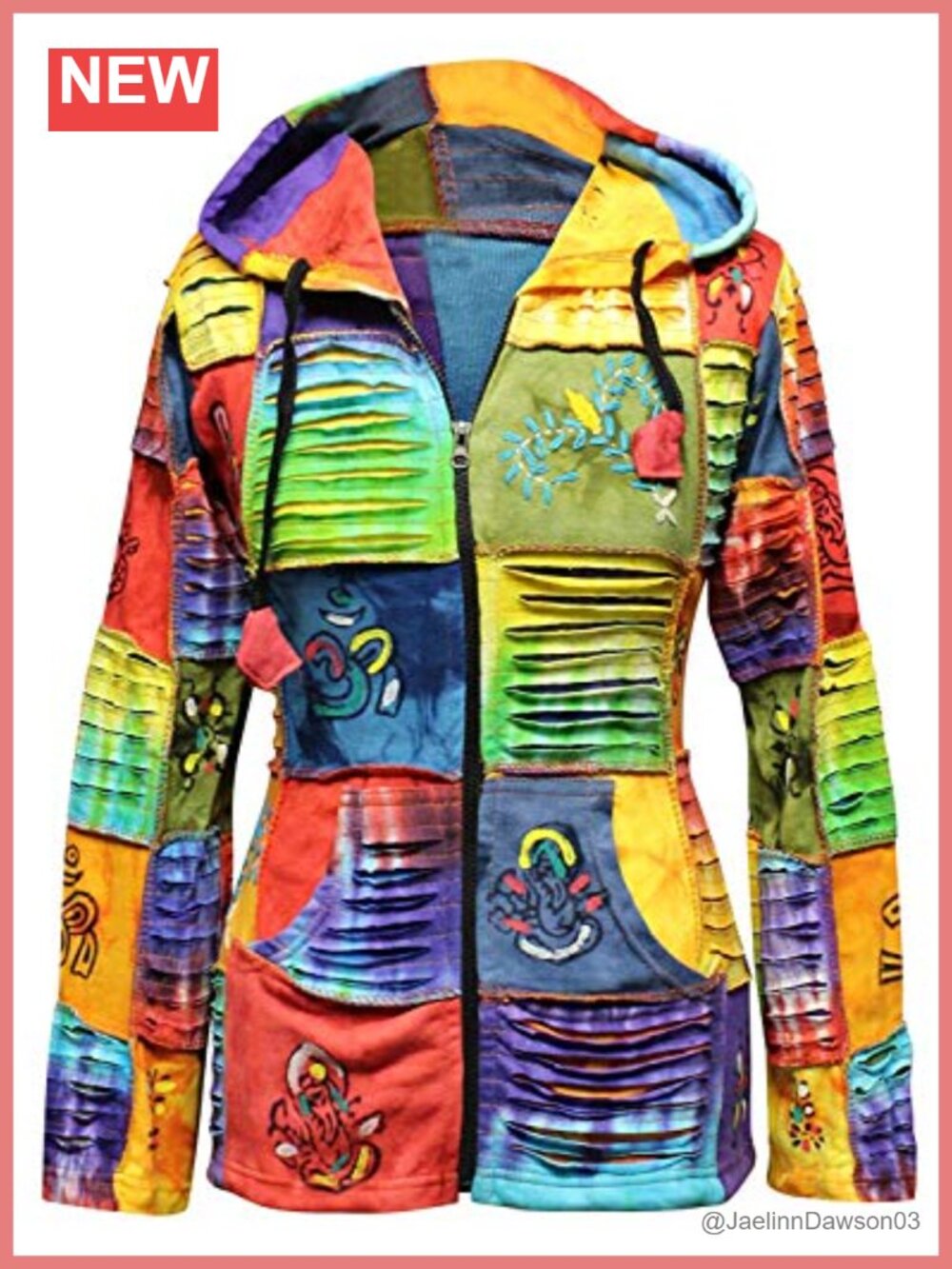 Tie Dye Patchwork Slashed Hoodie Long Zip-Up Lightweight Cardigan